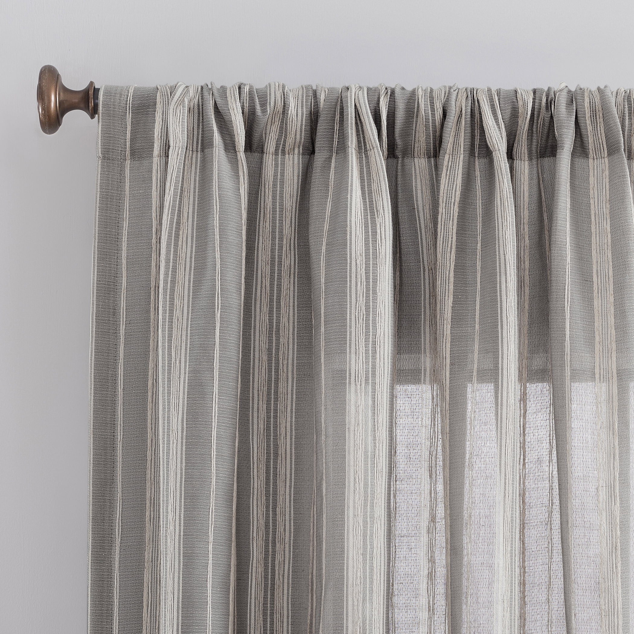 Archaeo Embroidered Stripe Linen Blend Curtain, 50"x84", 50"x84", Gray