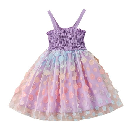 

Children Dress Summer Princess Dress Purple Gradient Embroidered Suspender Dress Newborn Infant Child Sundress Streetwear Kids Dailywear Outwear