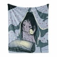 thumbnail image 1 of Cartoon Soft Flannel Fleece Throw Blanket, Little Girl Reading Book Under Blanket Using Bedroom, Cozy Plush for Indoor and Outdoor Use, 60" x 80", Cream Baby Blue, by Ambesonne, 1 of 5