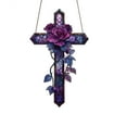 thumbnail image 2 of Purple Rose Cross Sun Visor Hanging Decoration - Rose Hanging Decor 2D Flat Stained Acrylic Stained Glass Hanging Decoration for Christmas Room Aesthetic Garden Yard and Balcony Decor - 1 Ornament, 2 of 8
