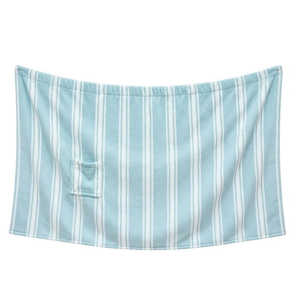 Yhmxh Decoración del baño Toalla de baño de forro polar coral a rayas de talla grande, suave y absorbente, para mujer, para spa, ducha, bata de baño grande y ancha, se adapta a entre 50 y 90 kg.