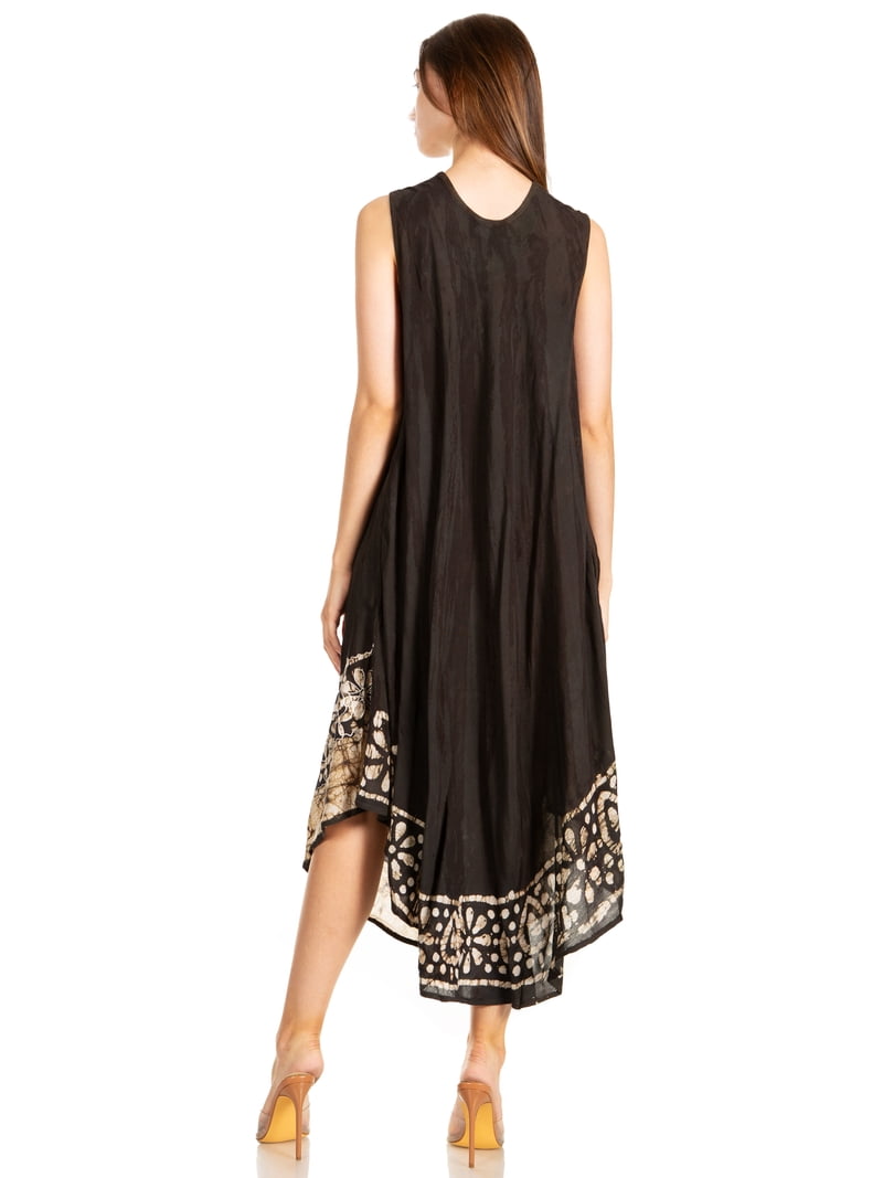 Sakkas Alexis Embroidered Long Sleeveless Floral Caftan Dress / Cover Up -  Grey / Black - One Size Regular - Walmart.com