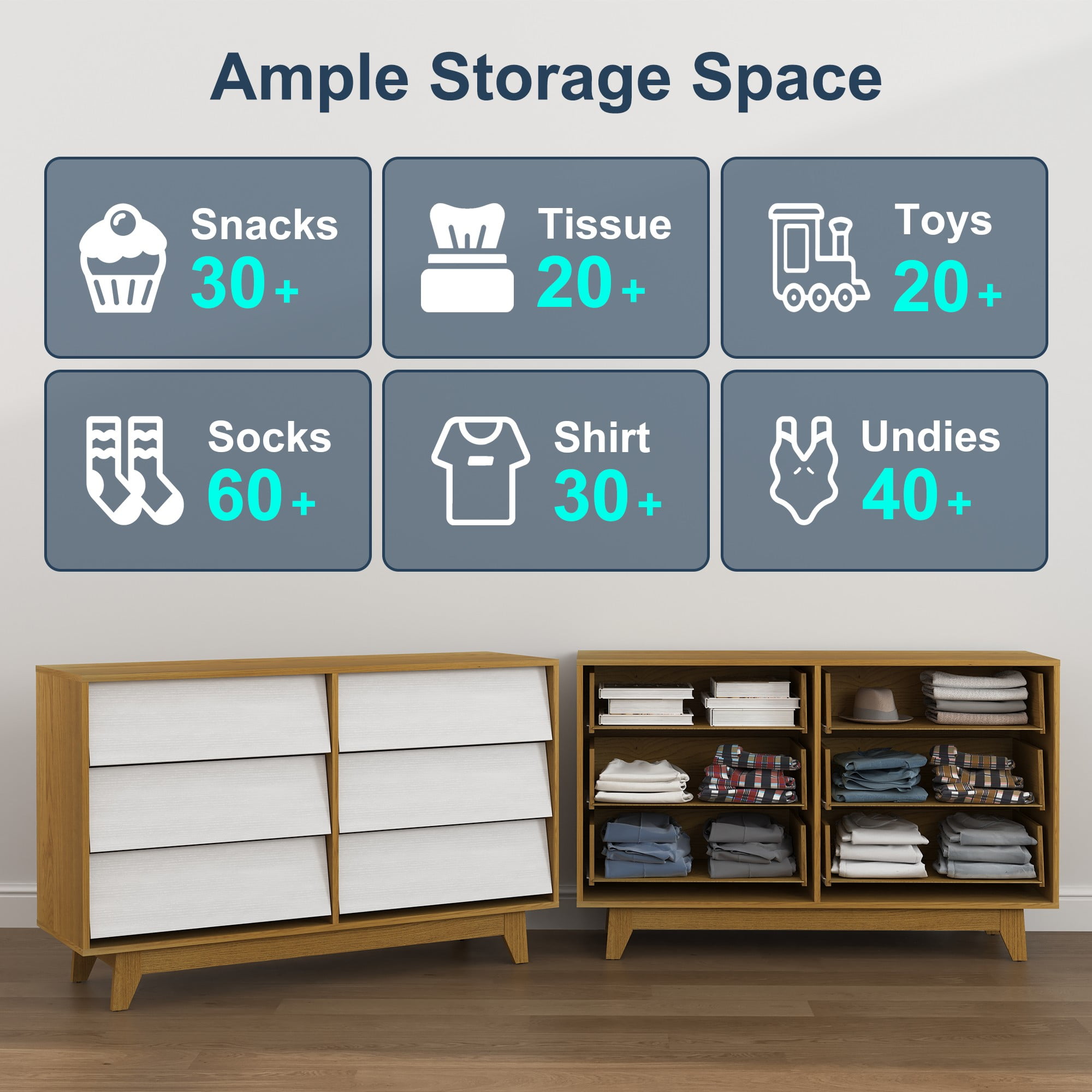 Finihen 6 Drawer Double Dresser Features Vintage-style and Bevel Design, Dresser For Nursery, Kids, Chest Of Drawers, White+Beige Finihen 6 Drawer Double Dresser Features Vintage-style and Bevel Design, Dresser For Nursery, Kids, Chest Of Drawers, White+Beige