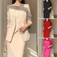 thumbnail image 2 of 2 Pcs/Set Women Suit Coat Skirt Set Formal Business Style Long Sleeves Open Sticth Coat High Waist Slim Fit A-line Midi Skirt OL Commuting Office Outfit, 2 of 8