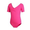 thumbnail image 4 of HAOTAGS Toddler Gymnastics Leotards,Elastic Waist Ballet Dance Soft Short Sleeve Gymnastics Hot Pink 11-12, 4 of 7