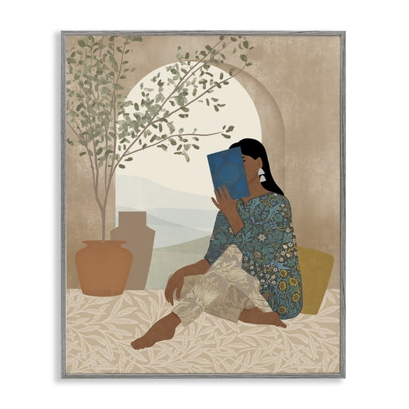 Stupell Industries Eclectic Boho Woman Reading Gray Framed Giclee Art, 11 x 14, by Victoria Barnes