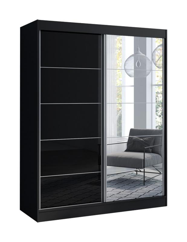 Aria 2 Door 59 Wide Modern High Gloss, Black Armoire Wardrobe