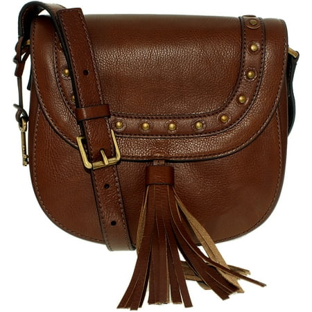 - Fossil Women's Emi Embellished Leather Saddle Bag Leather Cross-Body Satchel - Medium Brown