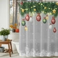 thumbnail image 2 of Grey Christmas Balls Shower Curtain, 72" x 72", Xmas Pine Needle Red Ball Star Winter Snowflake Waterproof Bathroom Curtain Washable Shower Curtain Set with 12 Hooks, 2 of 6