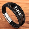 thumbnail image 2 of TYO moda acero inoxidable encanto magnético negro hombres pulsera cuero genuino trenzado Punk Rock brazaletes accesorios de joyería Tan Jianjun  unisex, 2 of 2