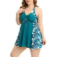thumbnail image 4 of Caoirhny Women Plus Size 2 Pieces Swimsuit Outfits Floral/Leaves Print Patchwork Sleeveless Drawstring Tank Tops Shorts Swimwear Set, 4 of 9