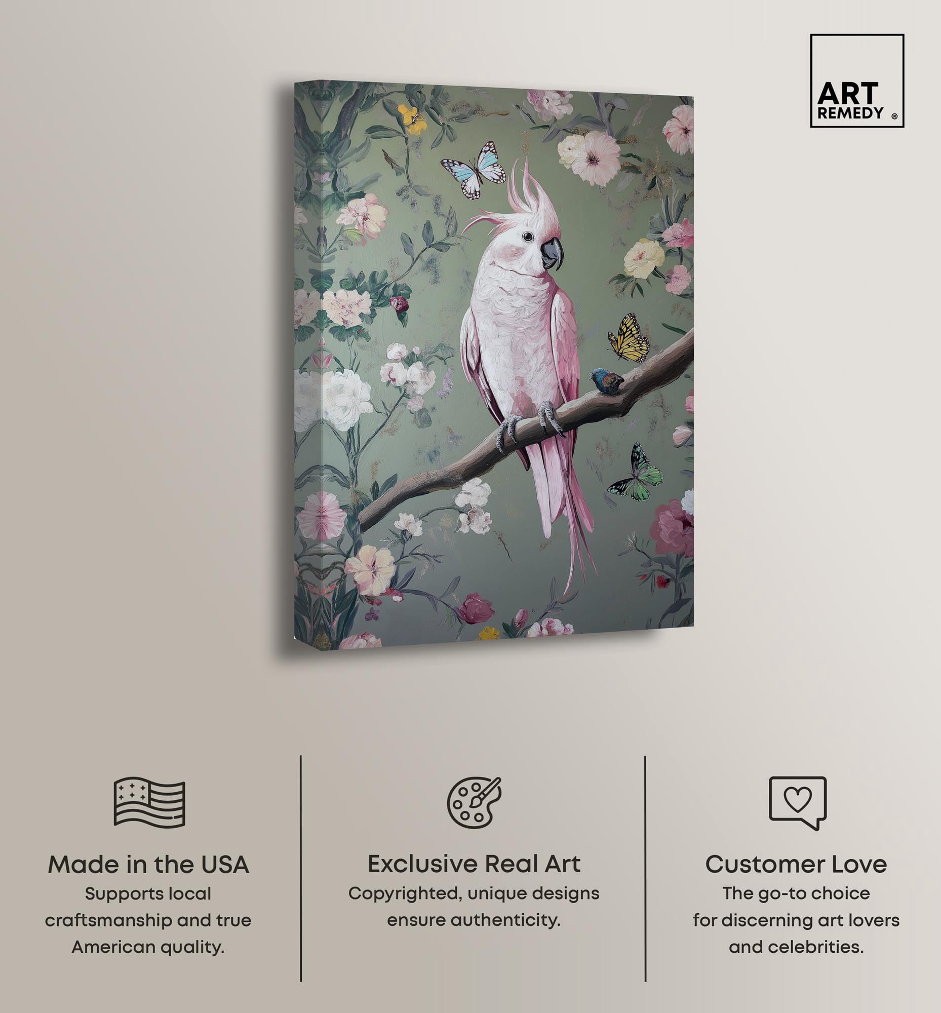 Rose Plume II Canvas Bird Maximalist by Art Remedy, Gallery Wrapped, 24" x 36"
