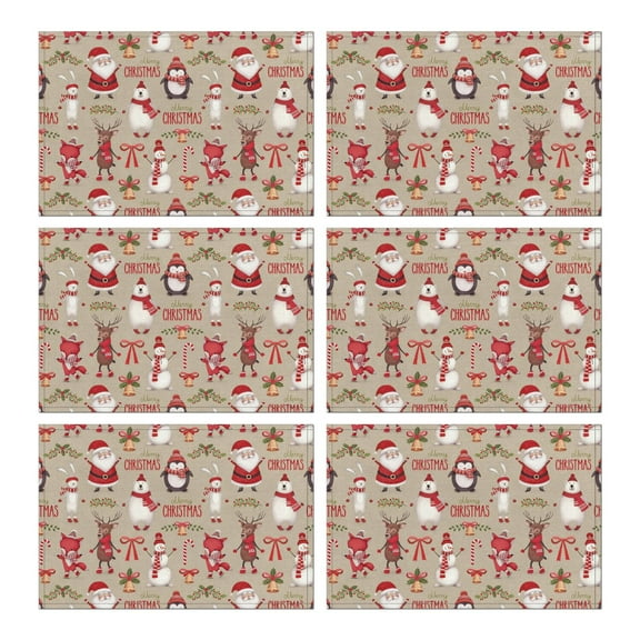 Christmas Table Mats 12x17 Inch Set of 6, Waterproof Plastic Placemats - Winter Snowflake & Deer Scene for Kitchen Dining Party Celebration