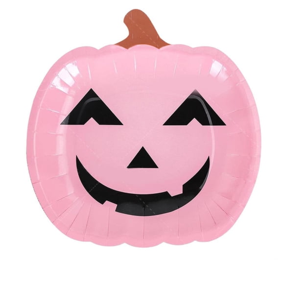 Halloween Paper Plates, 20-Pack 9-Inch Pink Pumpkin Face Disposable Plates, Decorative Grimace Pumpkin Design, Perfect for Holiday Table Decor and Party Supplies
