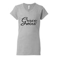 thumbnail image 2 of Wild Bobby Grace Wins Script Inspirational/Christian Women Standard V-Neck Tee, Heather Grey, Small, 2 of 5