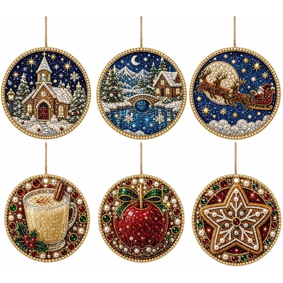 6 PCS Christmas Decor Diamond Painting Christmas Ornaments, Diamond Art Kits for Adults, Pearl Wooden Hanging Pendant DIY Craft Kit, Xmas Tree Decoration Home Party Gift for Adults (Xmas Cats)