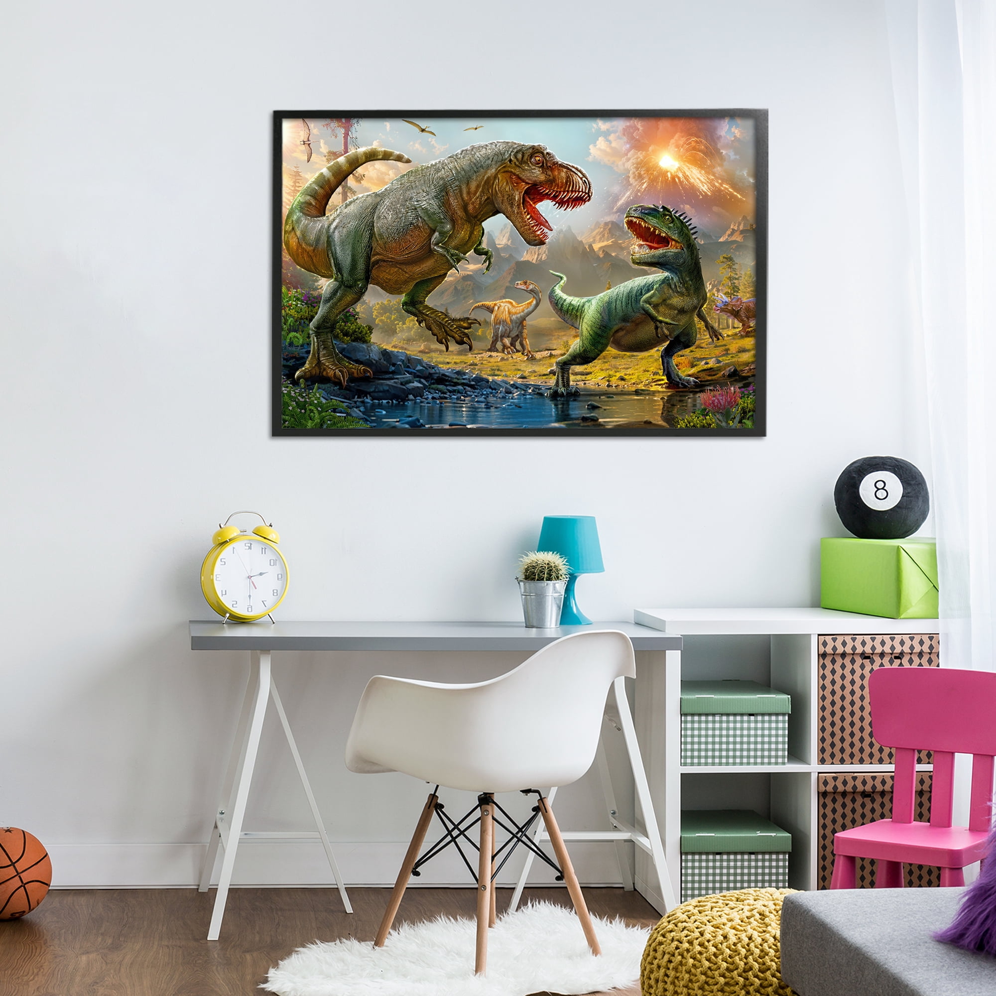 Stupell Industries T-Rex Encounter at Riverbank Black Framed Giclee Art, design by Henriette Chinaglia
