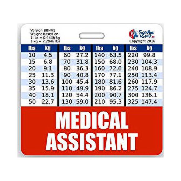 Medical Assistant Badge Buddy Horizontal wHeight & Weight conversion charts (Standard, Red)