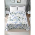 thumbnail image 2 of Full Size Flat Sheet Only, Blue Flower Soft Brushed Microfiber Bed Sheets, Sage Green Eucalyptus Leaf Farmhouse Country Hotel Quality Breathable Bedding Top Sheet, Easy Care, 81"x96", 2 of 9