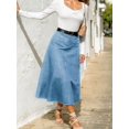 thumbnail image 2 of Light Wash Denim A-Line Midi Skirt High Waist Flared Casual, 2 of 26
