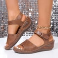 thumbnail image 5 of Women's Chunky Wedge Sandals Comfortable Open Toe Ankle Strap Summer Walking Sandals with Buckle Plus Size Solid Color Round Toe Open Toe Wedge Heel Sandals Coffee 6.5, 5 of 9