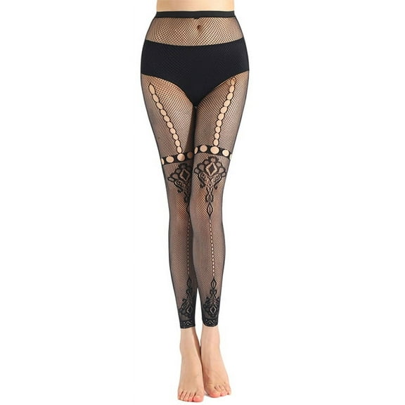 OOKWE Women Sexy Mesh See Through Footless Tights Floral Striped Patterned Sheer Fishnet Pantyhose Stockings Leggings Pants