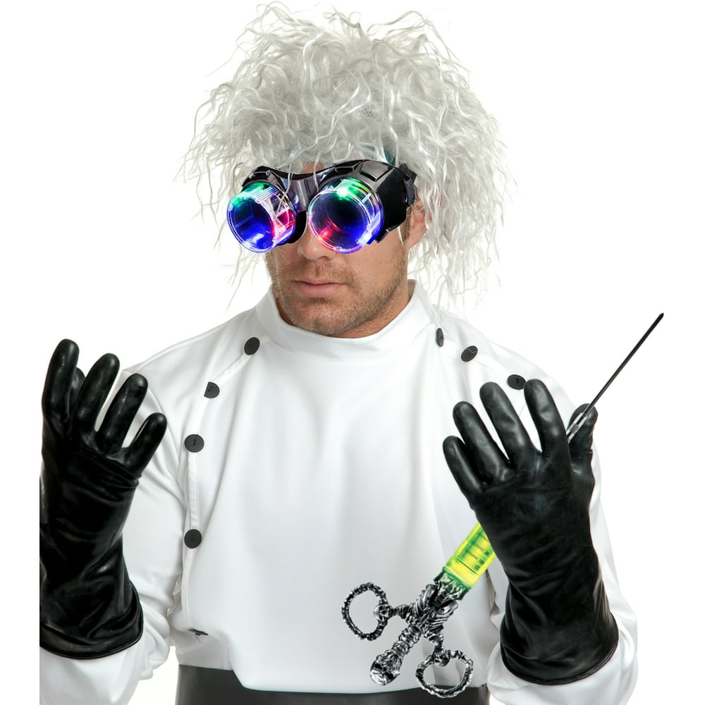 Adults Mad Scientist Costume Accessory Kit With Goggles Wig Gloves And