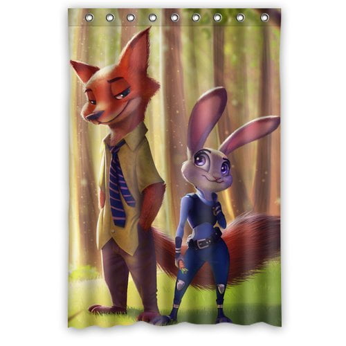 TOUXIHAA Cute Zootopia Bunny and Fox Design Shower Curtain Bathroom Curtain Set with Hooks Size 48x72 inch