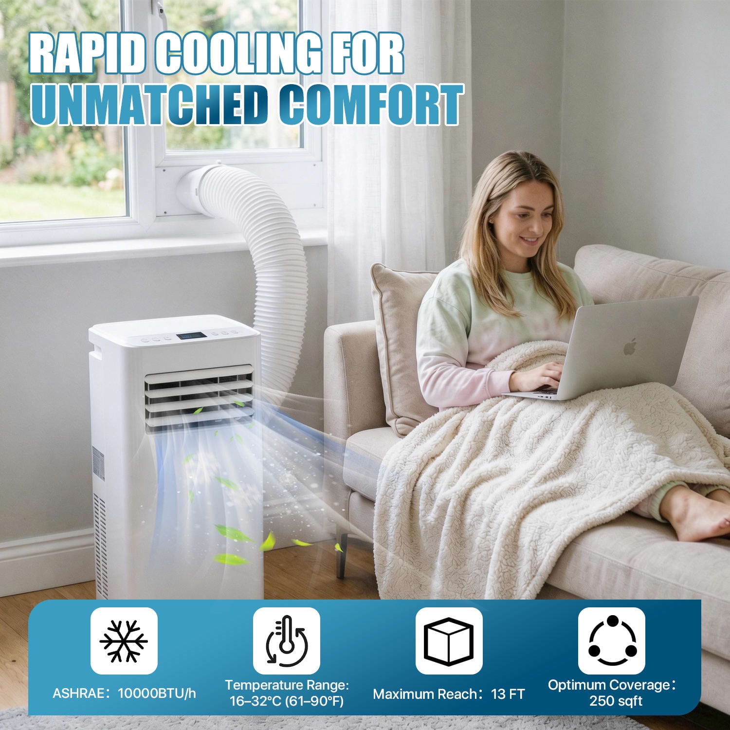 Dateyes 10000 BTU 4-in-1 Smart Portable Air Conditioner, Standing Cooling Unit with APP & Remote Control, Cooling, Dehumidifier & Fan Functions, 55dB Quiet Operation for Bedroom & Indoor Spaces