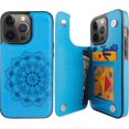 thumbnail image 1 of Compatible for iPhone iPhone 6/6s Wallet Case with Card Holder, Mandala Embossed Faux Leather Kickstand Card Slots Case, Handmade Shockproof Protective Slim Soft Flip Phone Case, Blue, 1 of 9