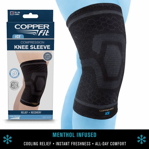Copper Fit® ICE Compression Knee Sleeve, Menthol Infused, 2XL, Black, 1-Pack, FSA HSA Eligible