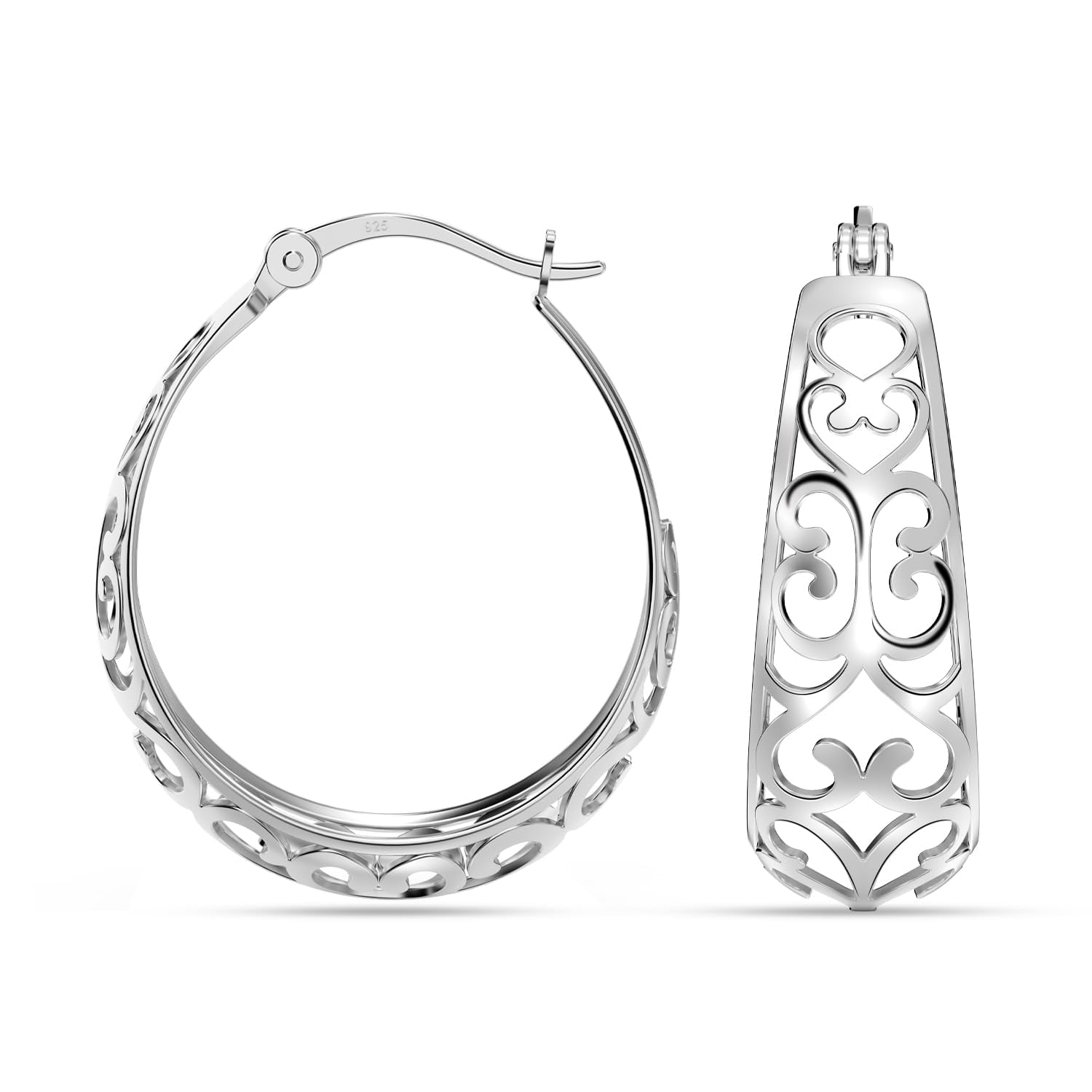 LeCalla Sterling Silver Filigree Hypoallergenic Hoop Earrings, 24MM (Women's)