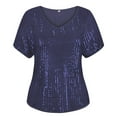 thumbnail image 5 of TIYOMI Women's Plus Size Party Tops 3X Deep Blue Summer Sequin Tops Short Sleeve V-Neck Shirts Club Sparkly Tunic Cocktail Birthday Casual Blouses Loose Fit Summer Tee 3XL 22W 24W, 5 of 7