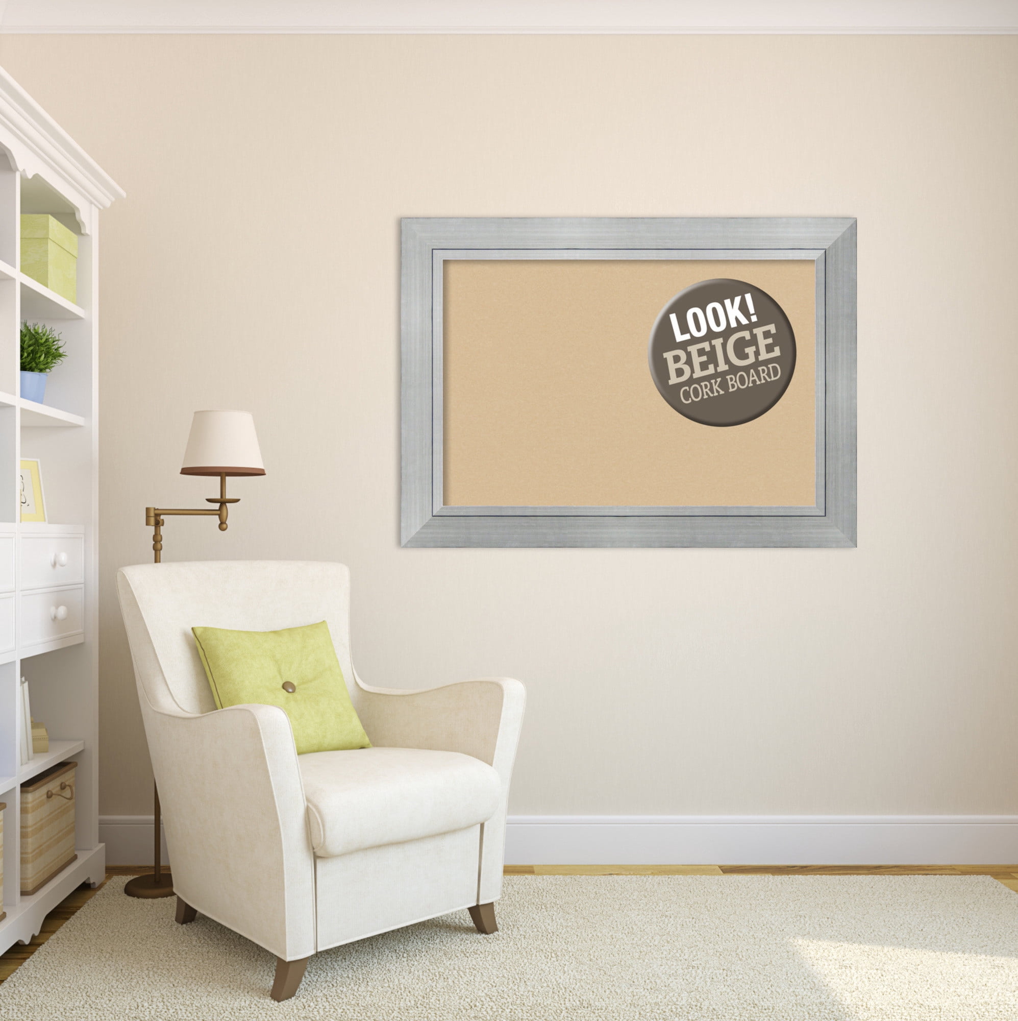 Amanti Art Black Cork Board Wood Framed Romano Silver Bulletin Board 43 in. x 31 in.