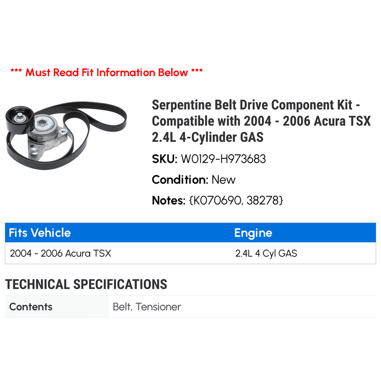 Serpentine Belt Drive Component Kit - Compatible with 2004
