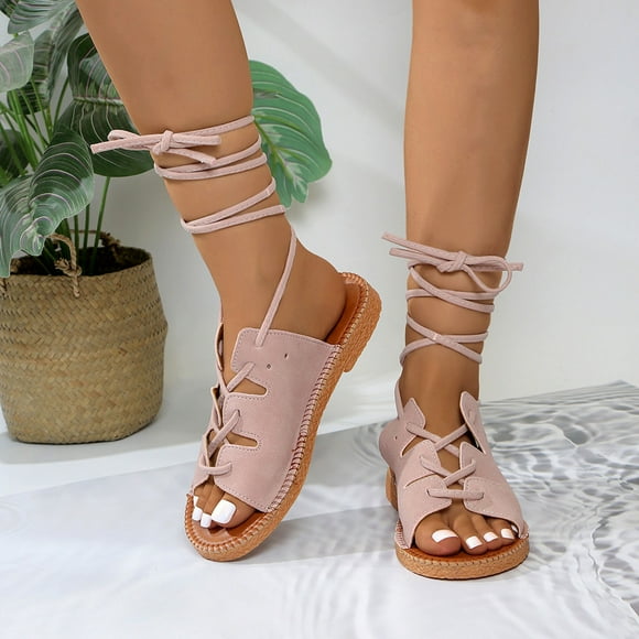 Gspmoly Ballet Flats Shoes for Women, Women's Fashion Casual Summer New Solid Color Round Toe Comfortable Foot Ring Strap Beach Sandals Flats Shoes Women Dressy Comfortable Pink 41