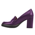 thumbnail image 2 of YDN Women Retro Round Closed Toe Penny Loafers Block High Heel Slip On Platform Pumps Working Dating Daily Shoes Size 9.5 Purple, 2 of 4