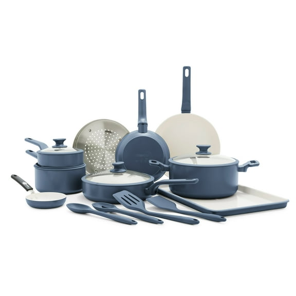 GreenPan Essence 17-Piece Ceramic Nonstick Cookware – Toxin-Free, Dishwasher & Oven Safe, Blue