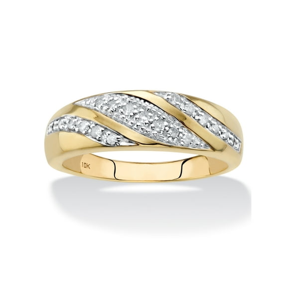 PalmBeach Jewelry Men's Round Diamond Diagonal Ring 1/5 TCW in Solid 10k Yellow Gold