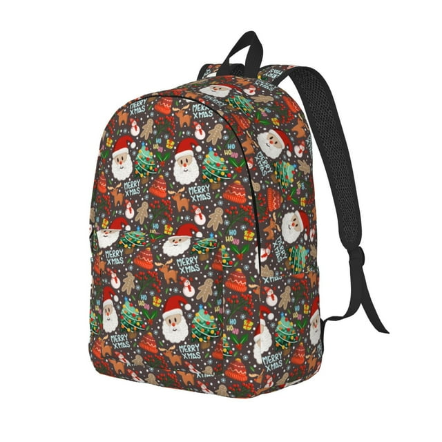 Vsdgher Merry Christmas Print Canvas Backpack Travel Rucksack Unisex Knapsack 15.7/17.7Inch Laptop Backpack for Work,College-Medium
