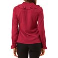 thumbnail image 3 of INSPIRE CHIC Women's Ruffle Neck Tie Neck Ruffle Cuff Button Front Solid Work Shirt, 3 of 5