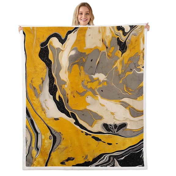 Erosebridal Gold Marble Sherpa Blanket, Geometric Ombre Fuzzy Blanket Throw, Mid Century Decor, 50x60