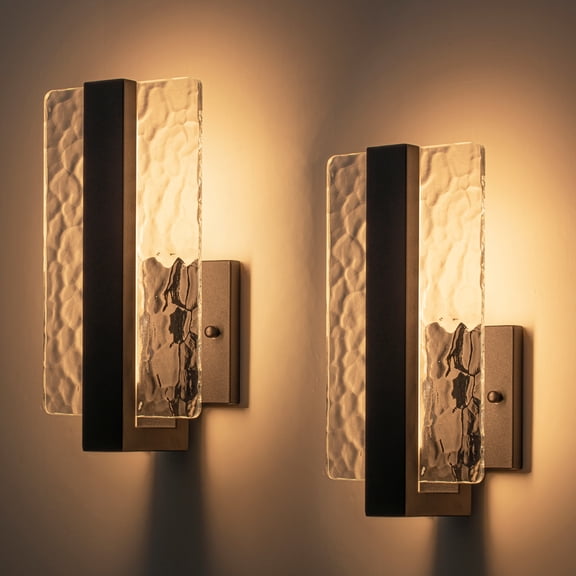Modern Dimmable Indoor/Outdoor LED Wall Sconce with Water Glass, 10W 3000K Warm White, Set of 2
