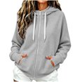 thumbnail image 2 of thefmos Women's Casual Zip Up Hoodie Sweatshirt Solid Color Long Sleeve Drawstring Hooded Jacket Fall Winter Outfit, Gray S, 2 of 6