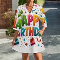thumbnail image 2 of Happy Birthday Balloons Presents Celebration Womens Dress With Pockets Summer V Neck 3/4 Sleeve Dress Plus Size Loose Dress, 2 of 7