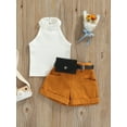 thumbnail image 2 of Gzhioc Toddler Girls Casual 3PCS Summer Outfits, Sleeveless Halter Tops + Shorts + Waist Bag Set, 2 of 9