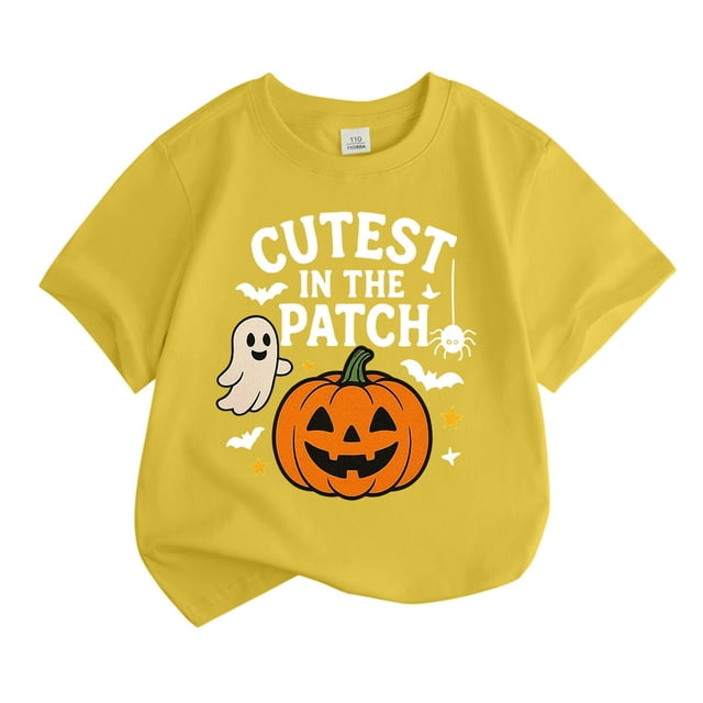 T-shirt Graphique de Citrouille d'Halloween pour Garçons à Manches Courtes pour Enfants, Mode Décontractée, Couche de Base