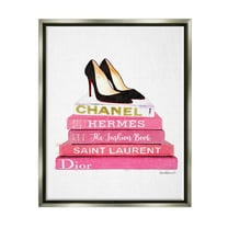 Stupell Industries Glam Pink Fashion Books Black Pump Hells Luster Gray Framed Floating Canvas Wall Art, 16x20, by Amanda Greenwood