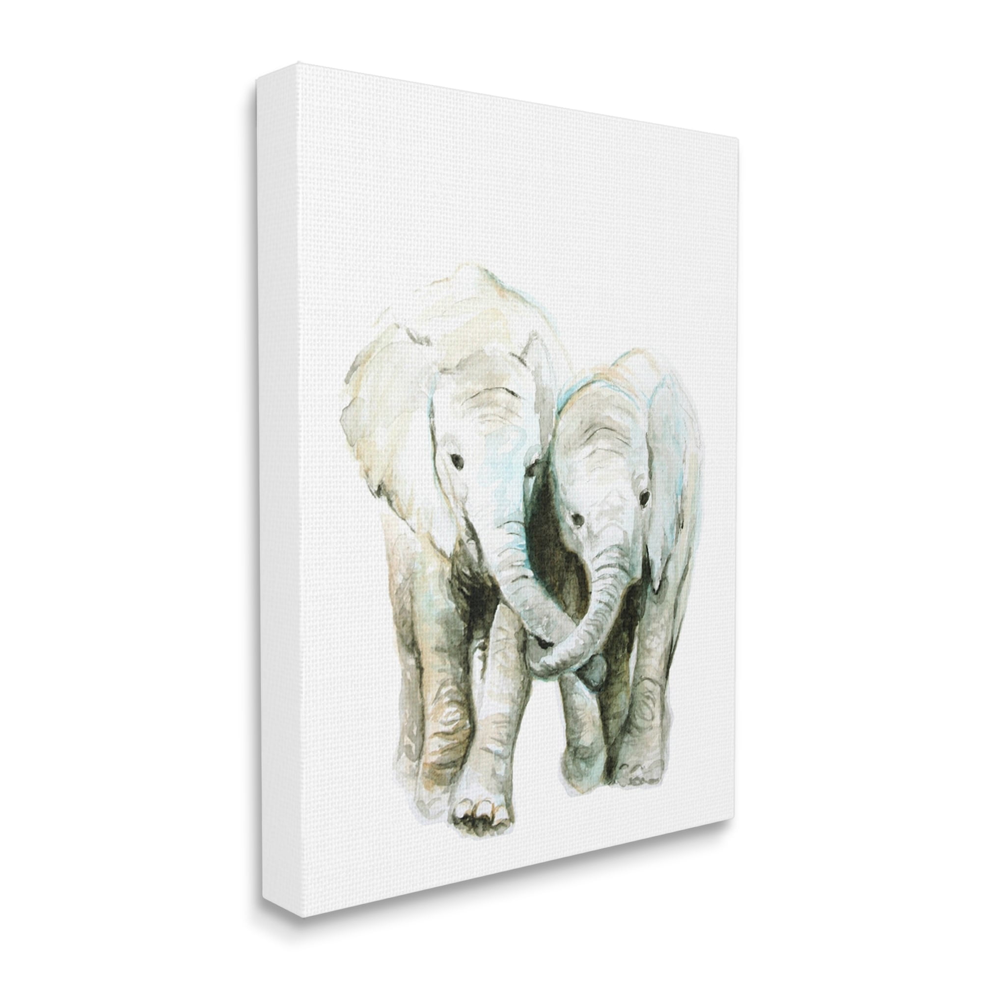 Stupell Industries Baby Elephant Pair Watercolor Portrait Children's Wild Animals, 30 x 40,Design by Fox Hollow Studios