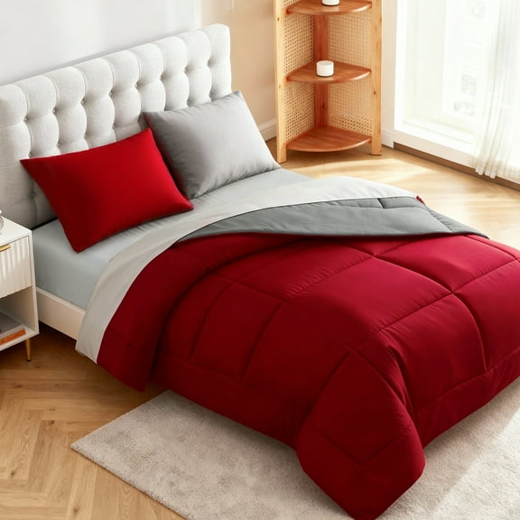 Twin/Twin-XL Size Bedding Comforter Set 5-Piece,Luxurious Microfiber For All Season,Bed in a Bag with Sheet,Comforter And Pillowcases,Red